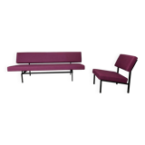 Gijs Van Der Sluis Eggplant colored Sleeper Sofa Daybed & Lounge Chair set