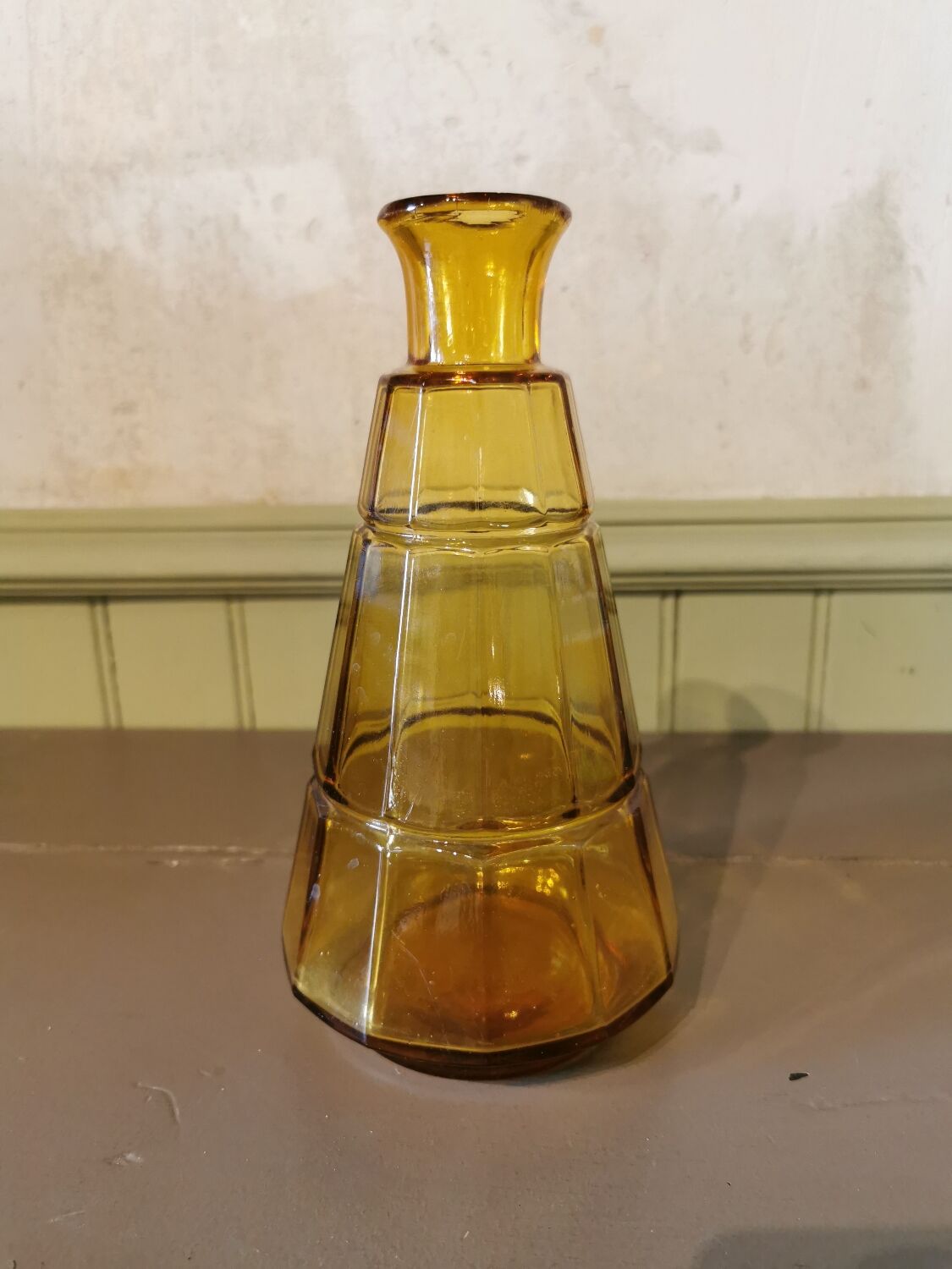 Art deco glass carafe in yellow