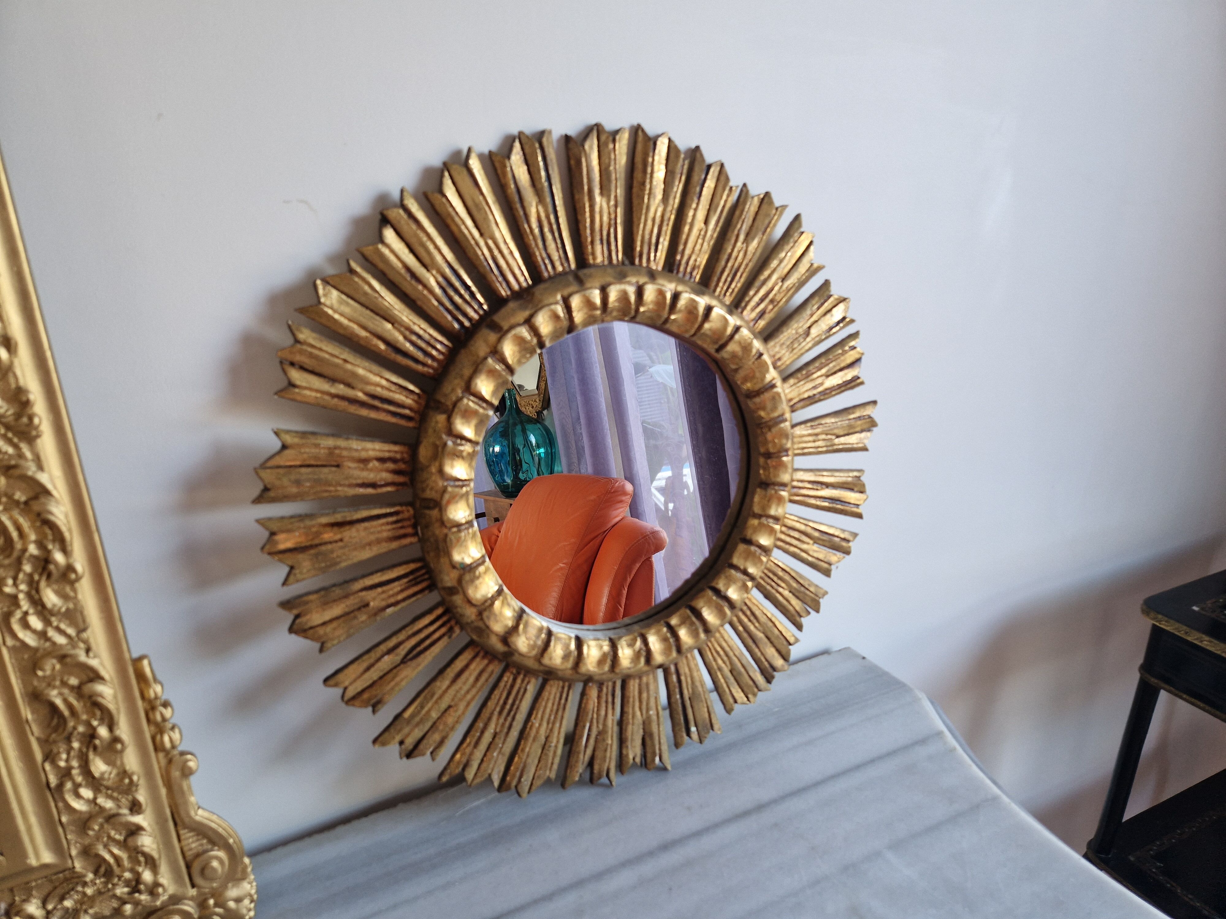Miroir soleil doré vintage 51 cm