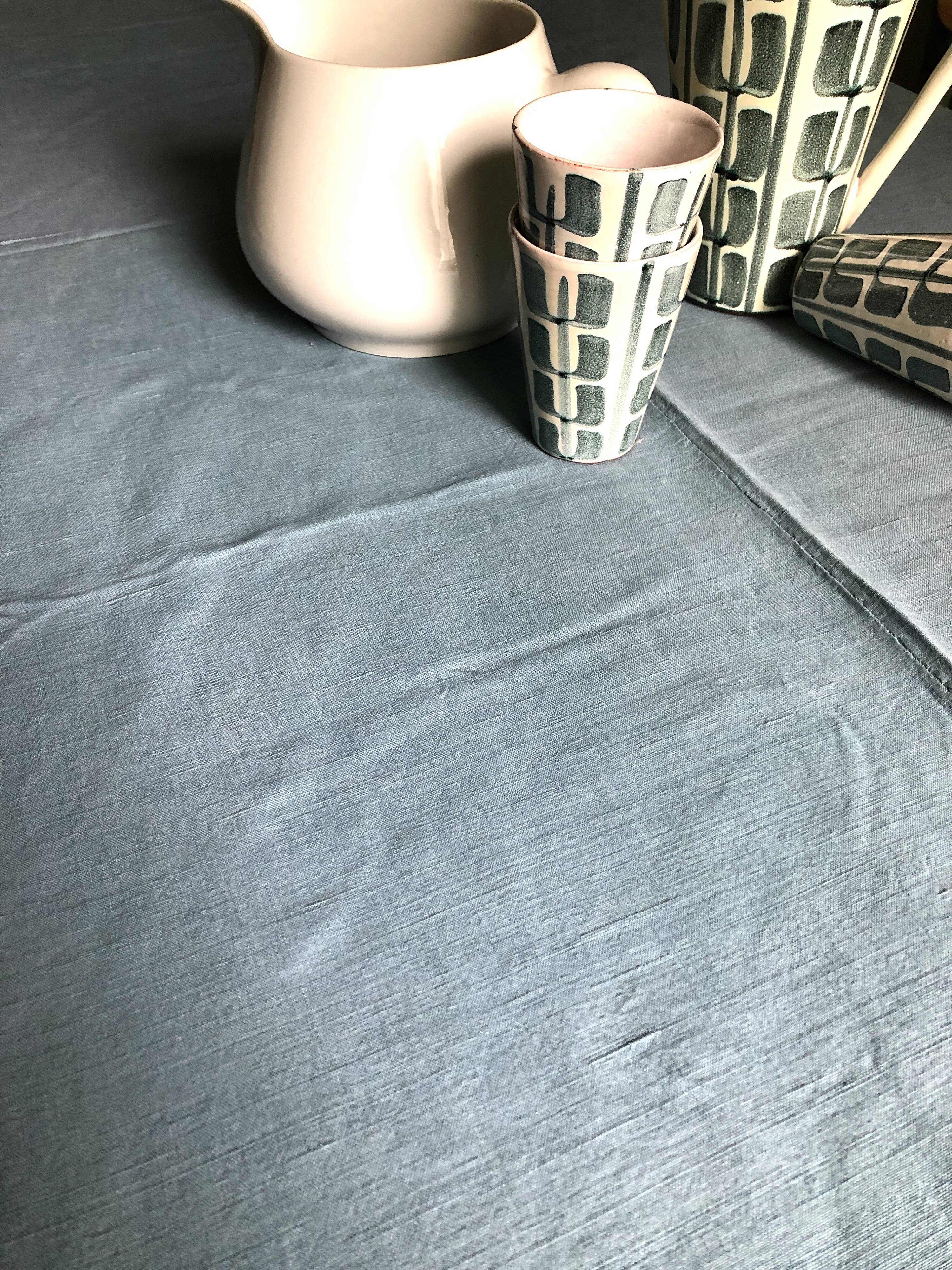 Old harvest tablecloth in linen and cotton tinted in steel blue