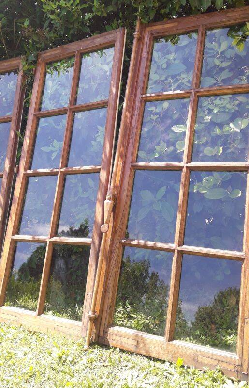 Lot of 4 oak windows H141xL112/117cm old small panes