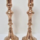 Paire de bougeoirs laiton massif néo classiques années 60