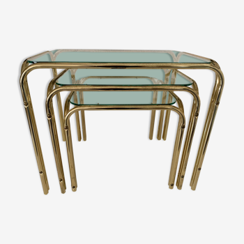 Tables gigognes gilded brass - glass