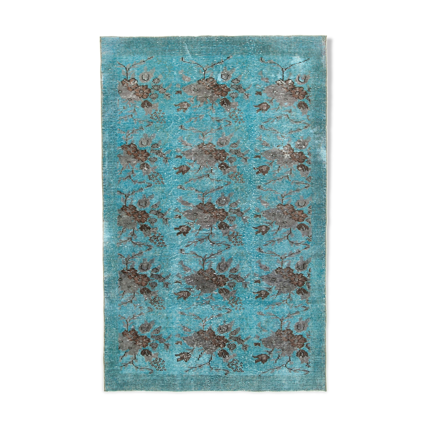 Handmade hi-low pile oriental 1980s 166 cm x 264 cm turquoise rug