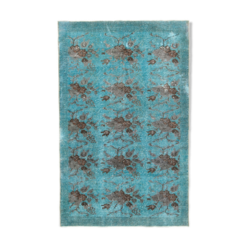 Handmade hi-low pile oriental 1980s 166 cm x 264 cm turquoise rug