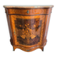 Curved support furniture in floral marquetry – Louis XV style, marble top, late 19th century.