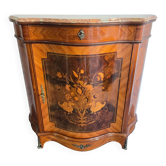 Curved support table in floral marquetry – Louis XV style, marble top, late 19th century
