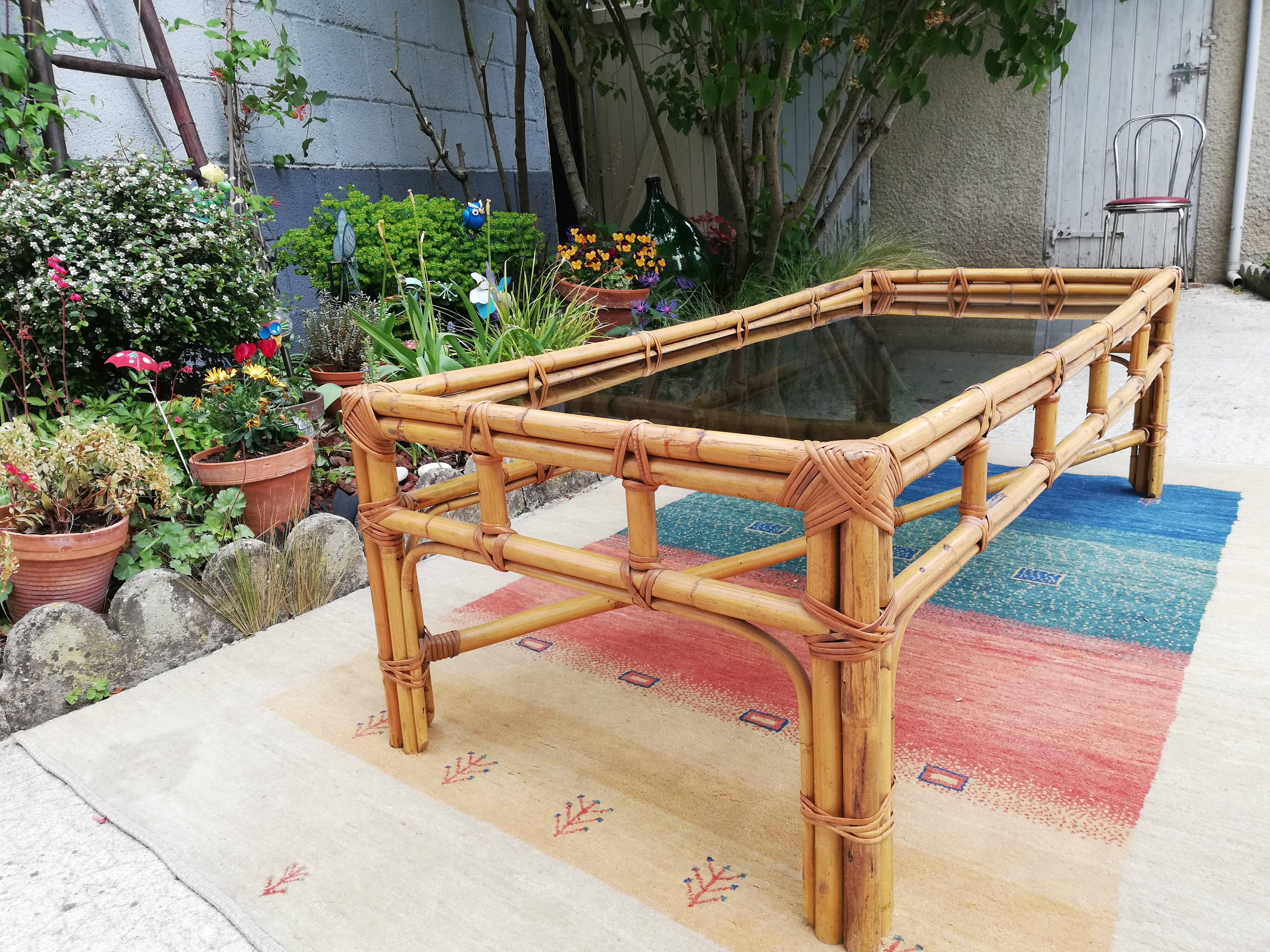 Rattan coffee table and glass