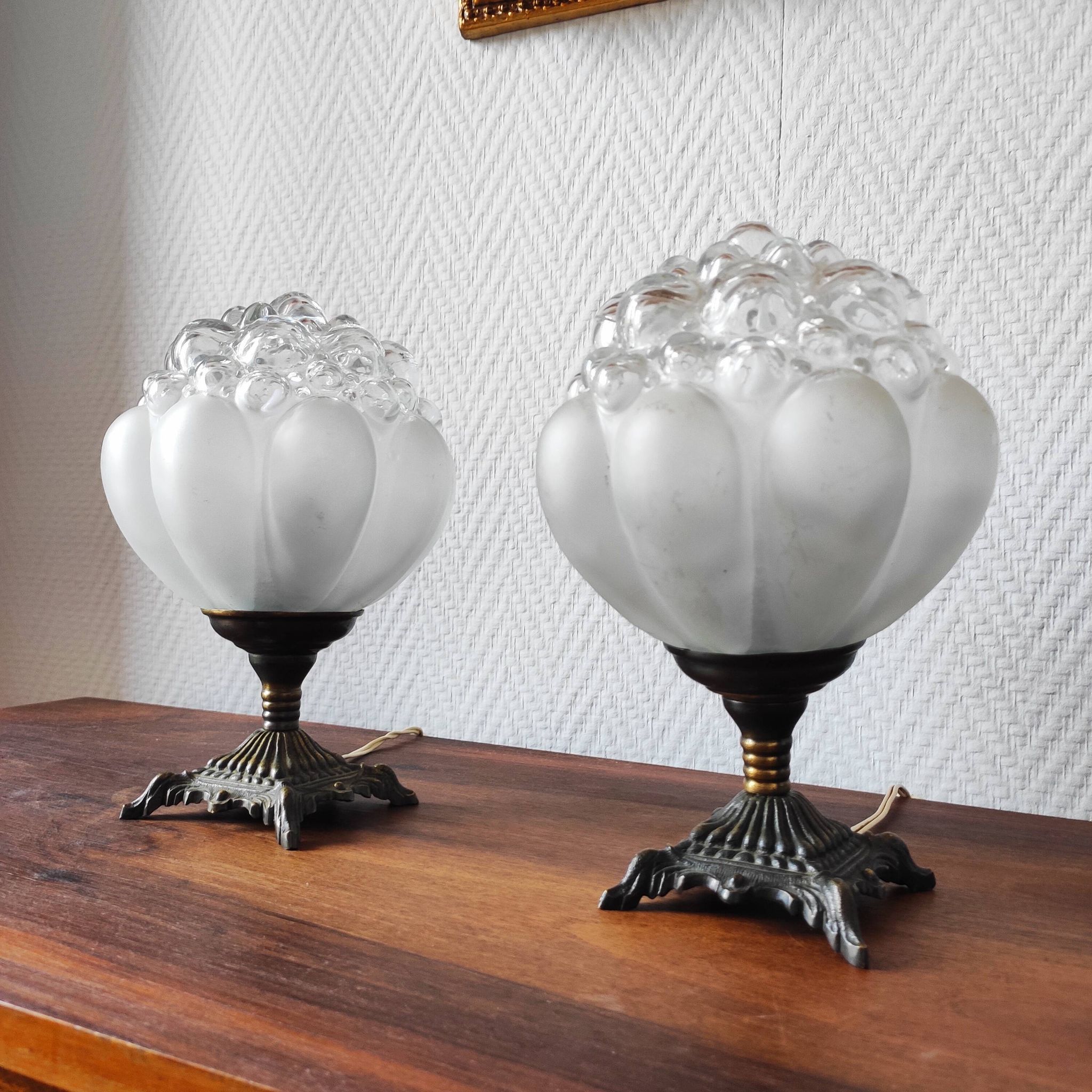 Pair of antique bubble globe lamps