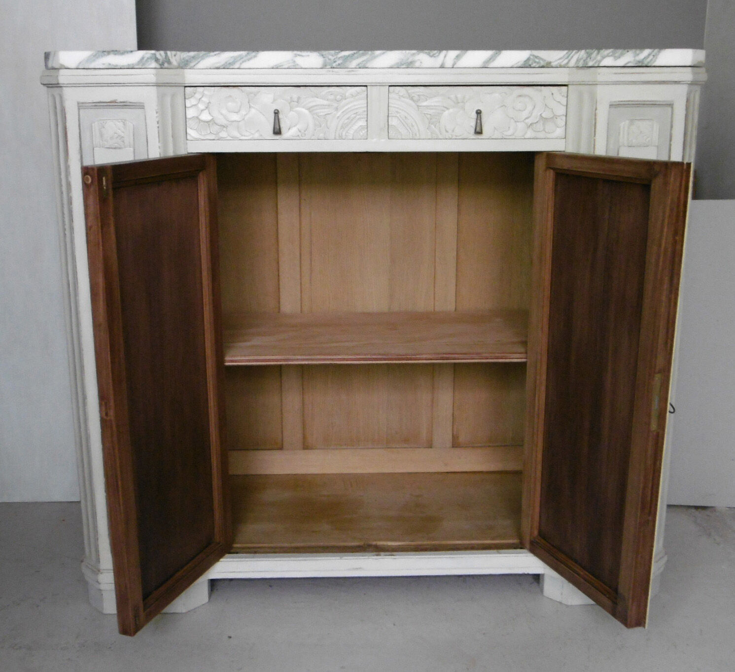 Art deco wood and marble sideboard