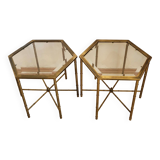 Pair of faux bamboo low tables in the style of Bagues ca.1960.