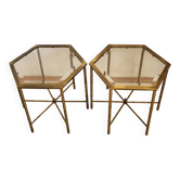 Paire de tables basses en faux bambou dans le goût de Bagues ca.1960.