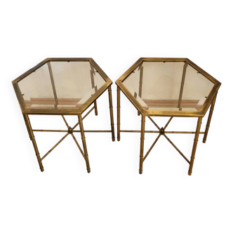 Paire de tables basses en faux bambou dans le goût de Bagues ca.1960.