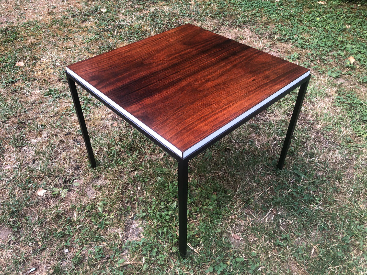 Square black metal coffee table and rosewood top circa 1960