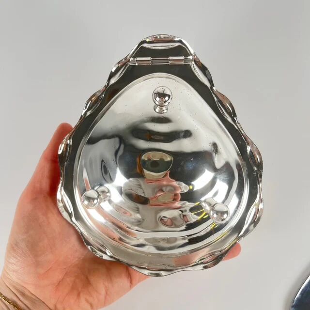 Vintage metal butter dish "Oyster" with glass insert, 1970.