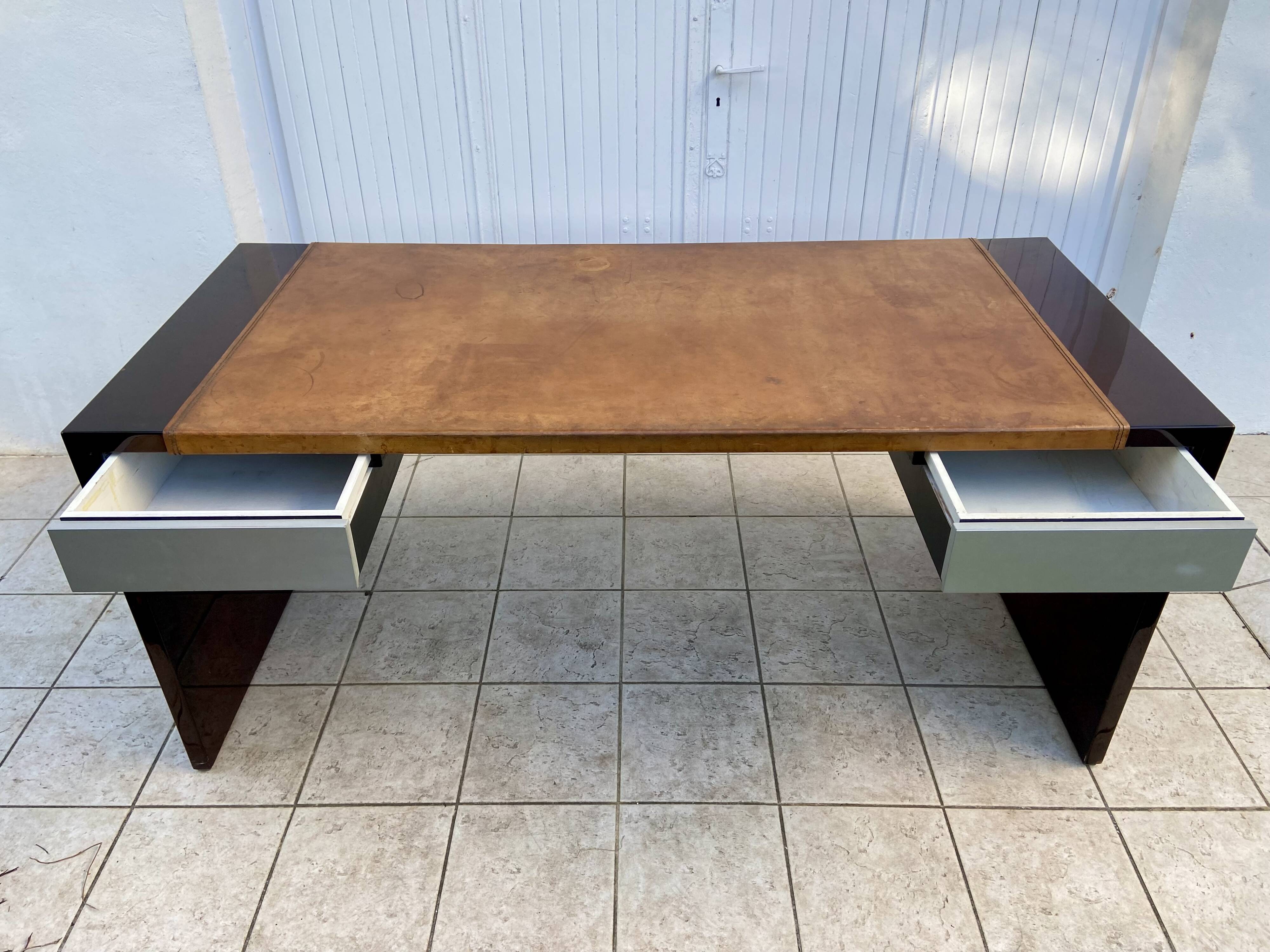 1970s lacquer and leather desk