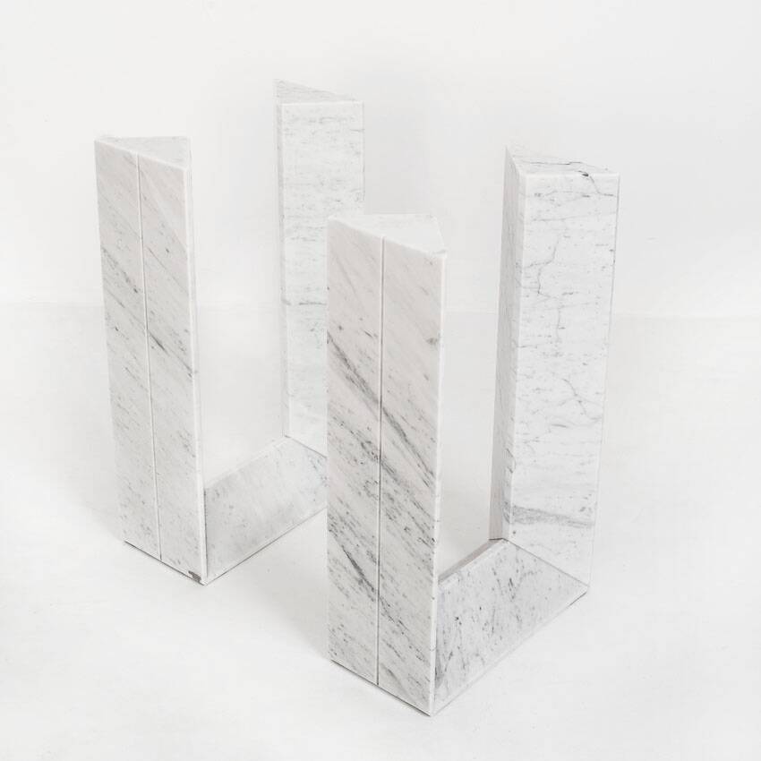 Table named "Diapason". Carrara marble and glass. Cattelan Italia. 90s.