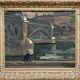 Peinture, un pêcheur en bord de seine