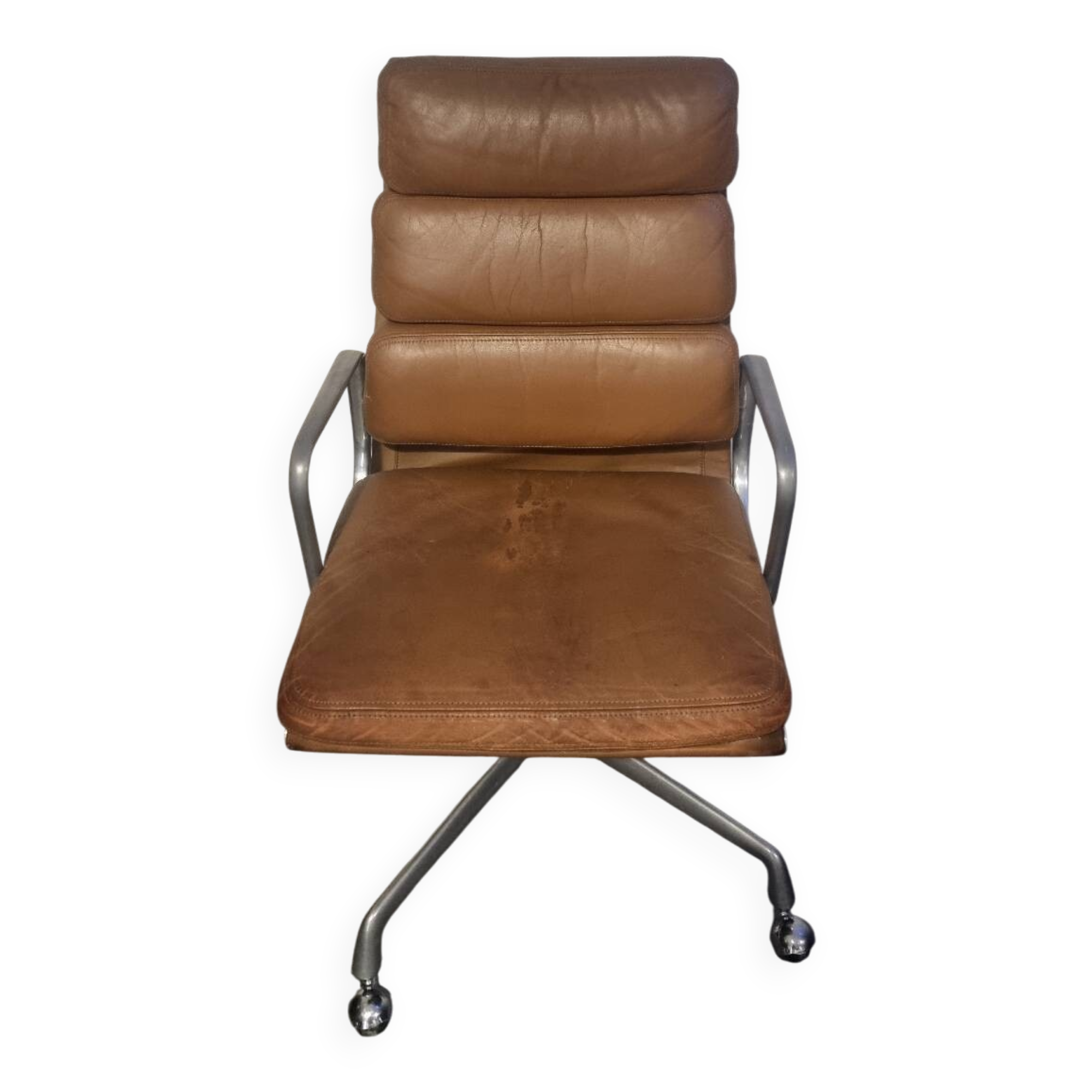 Eames Herman Miller Lumière Marron Chameau Cuir Souple Chaise Fauteuil