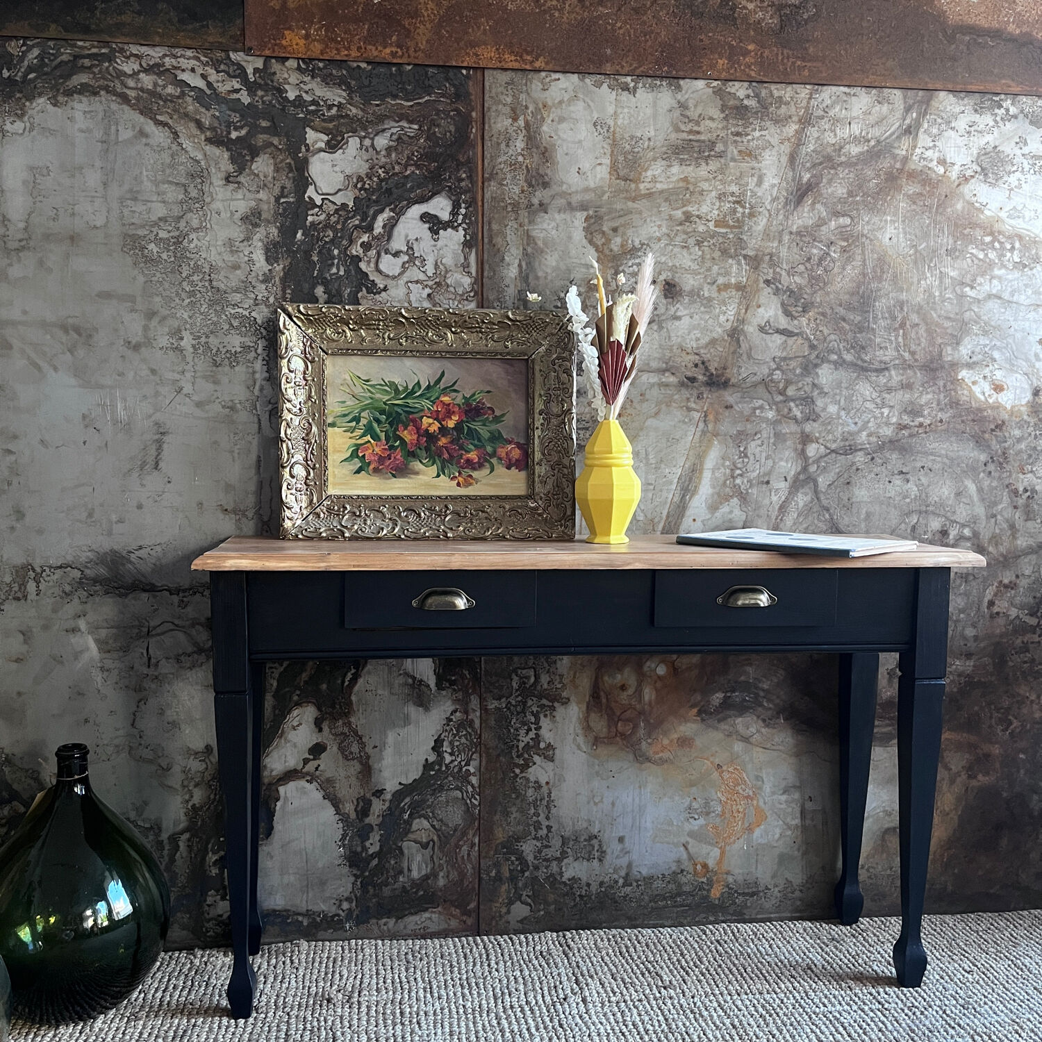 Console raw wood and absolute black