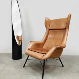 Vintage Czech Republic design wingback armchair Miroslav Navratil