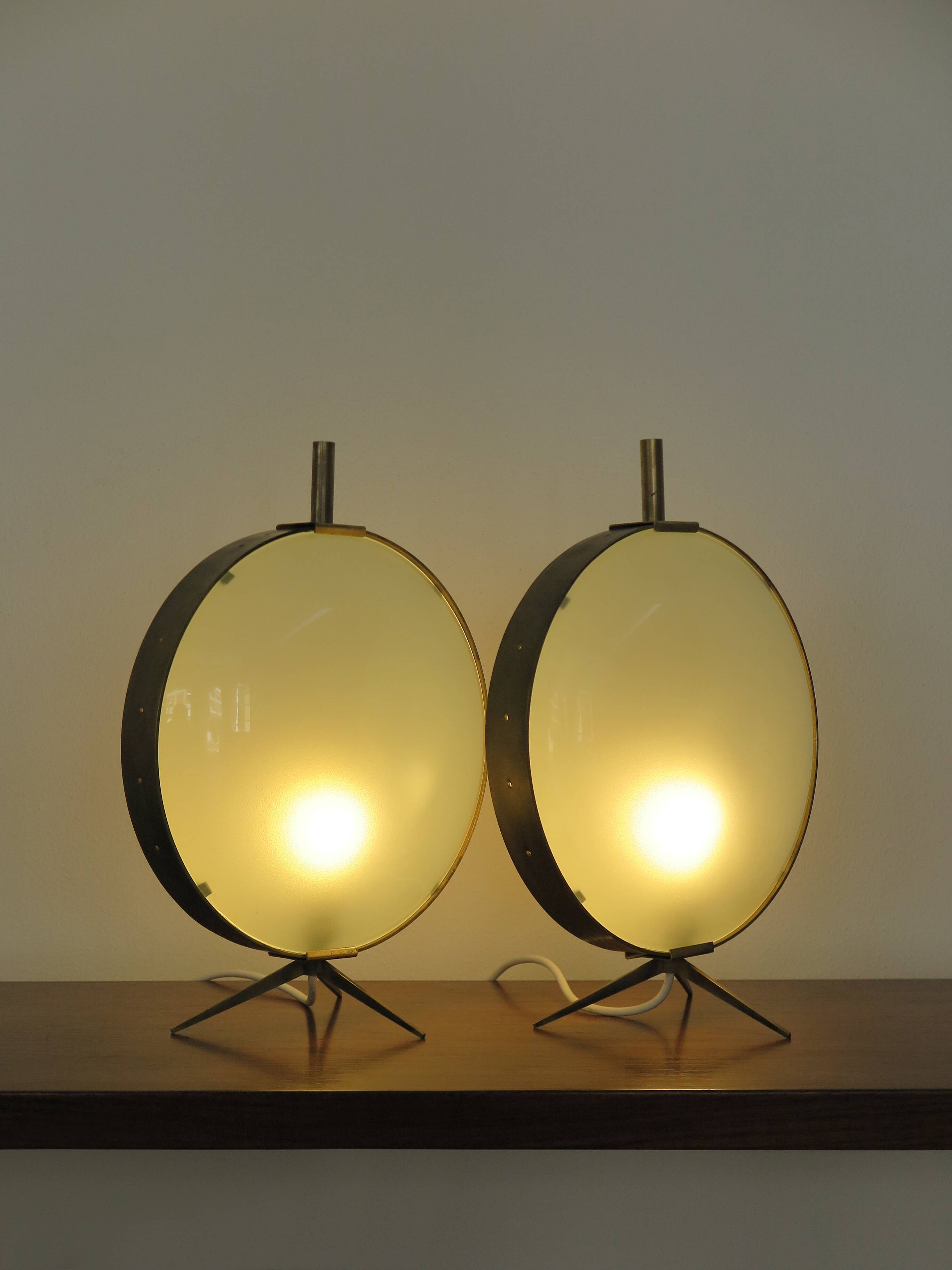 French Metal Glass table lamps 1950s