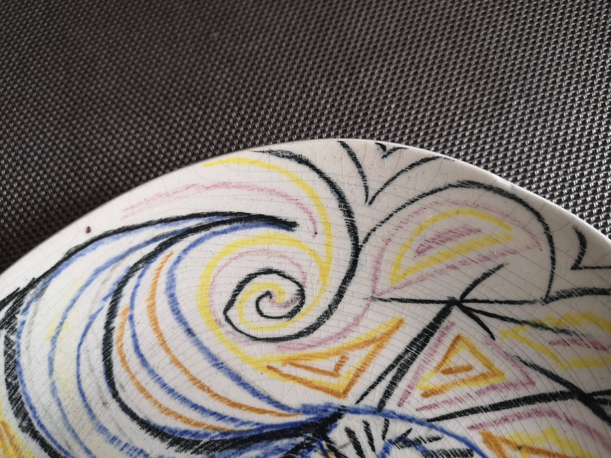 Cracked ceramic plate - Rooster pattern - 1960s