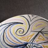 Assiette en céramique craquelée - Motif coq - Années 1960