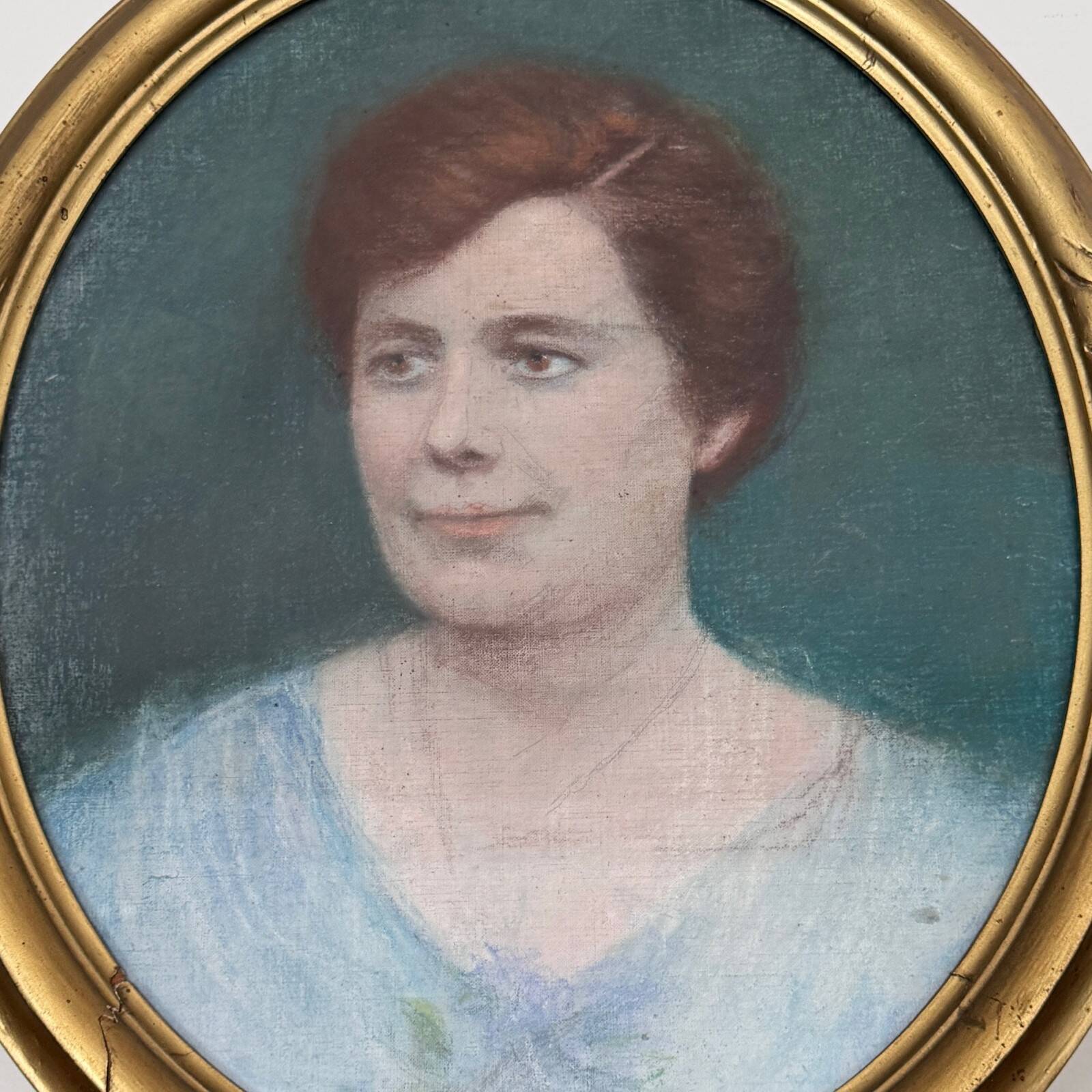 Pastel portrait of a woman, 1920, in a gilded frame