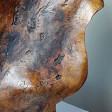 Large monoxyle bowl made of dark raw olive wood from the 1950s.