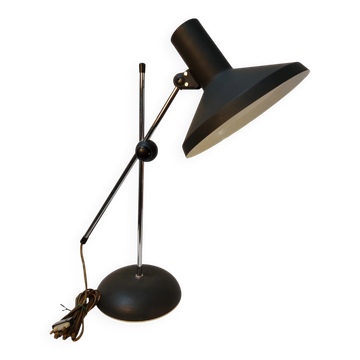 Lampe de bureau vintage orientable en métal noir et chrome, années 1950-70