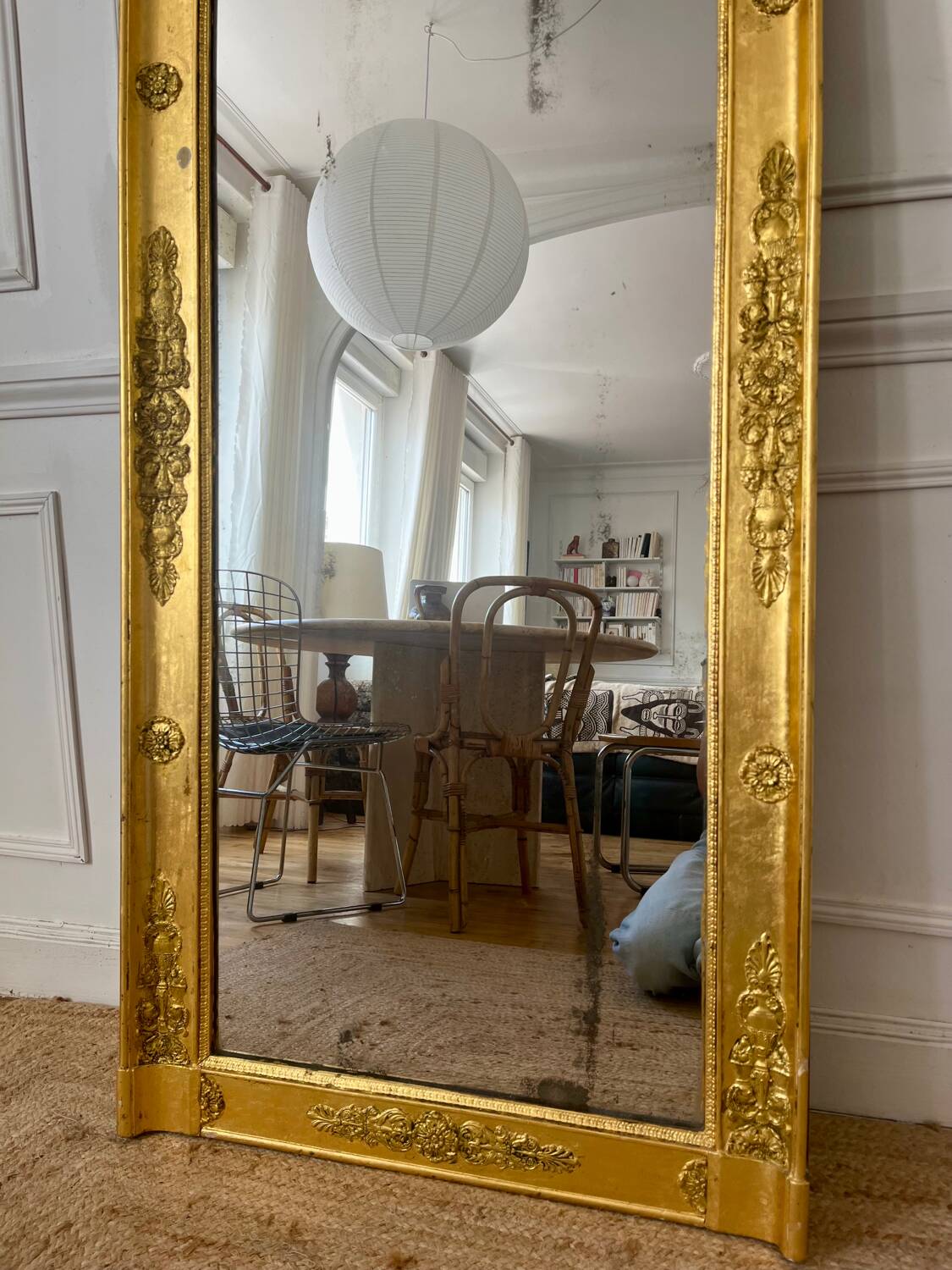 Antique mirror gilded with gold leaf 76cmx160cm