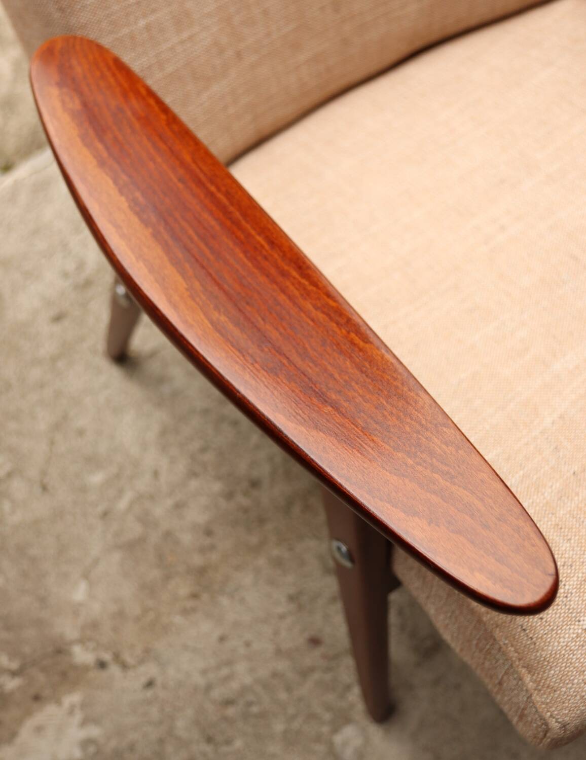 Vintage armchair design by J. Smidek mid century modern design chair tissu beige