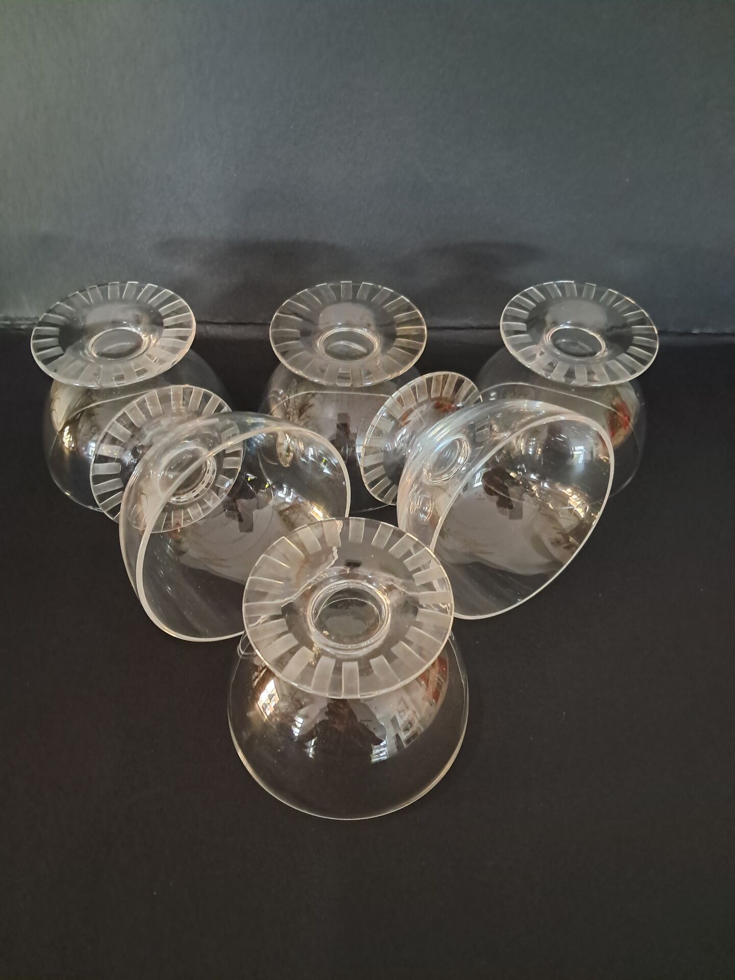 6 crystal champagne coupes Daum Nancy 1930s