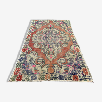 Vintage Turkish rug 220x130 cm distressed carpet