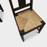 Set of six oak an wicker dining chairs by Victor Courtray