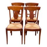 4 Landais chairs with solid oak cross frames, straw seats.