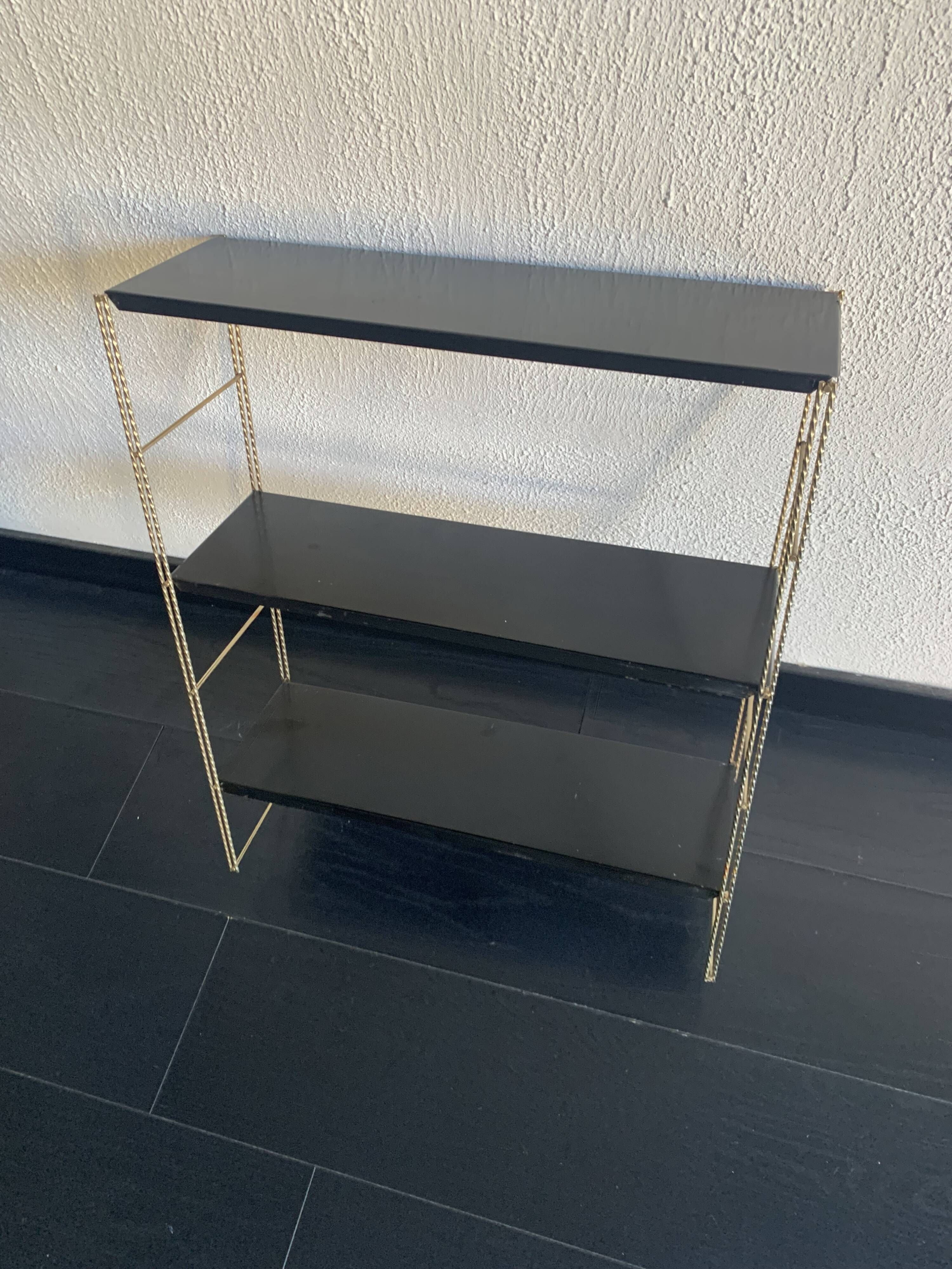 Vintage 1960 String wall shelf black and gold - 60 x 48 cm
