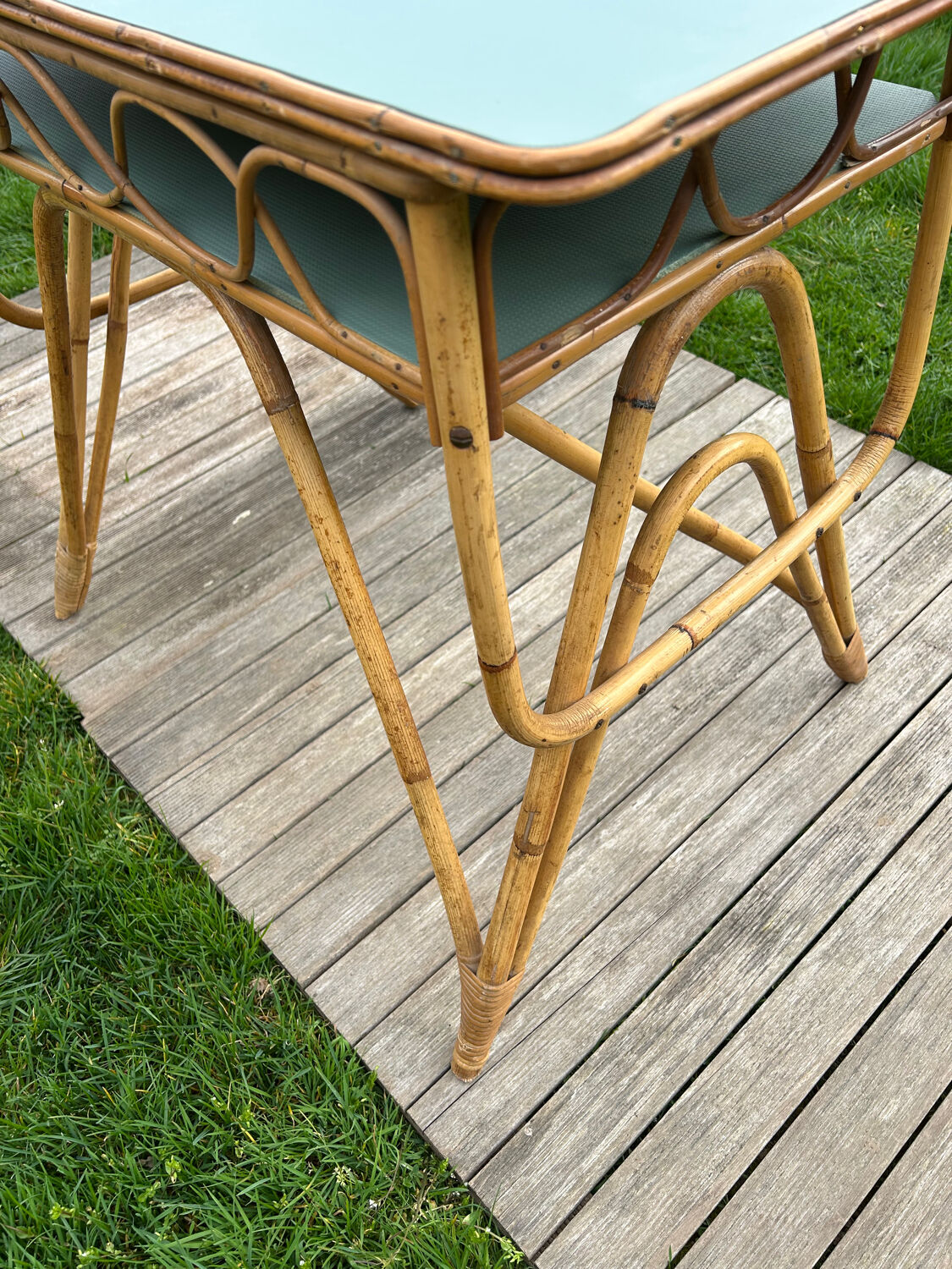 Small vintage rattan desk from the 1960s.