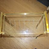 Vintage side table with brass and glass magazine rack
