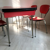 Table and chairs in vintage red formica 60s