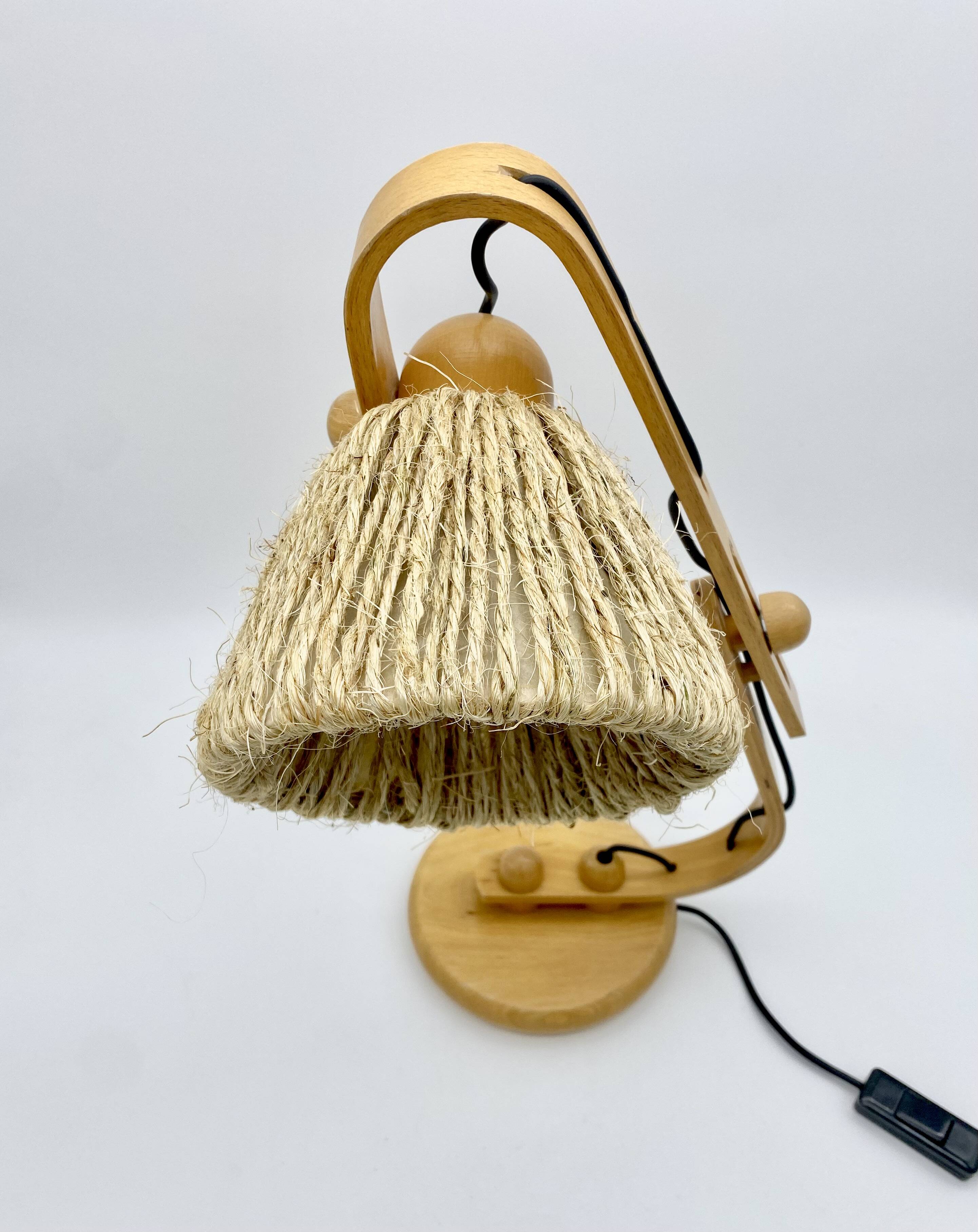 Lampe articulée en bois et corde, années 70