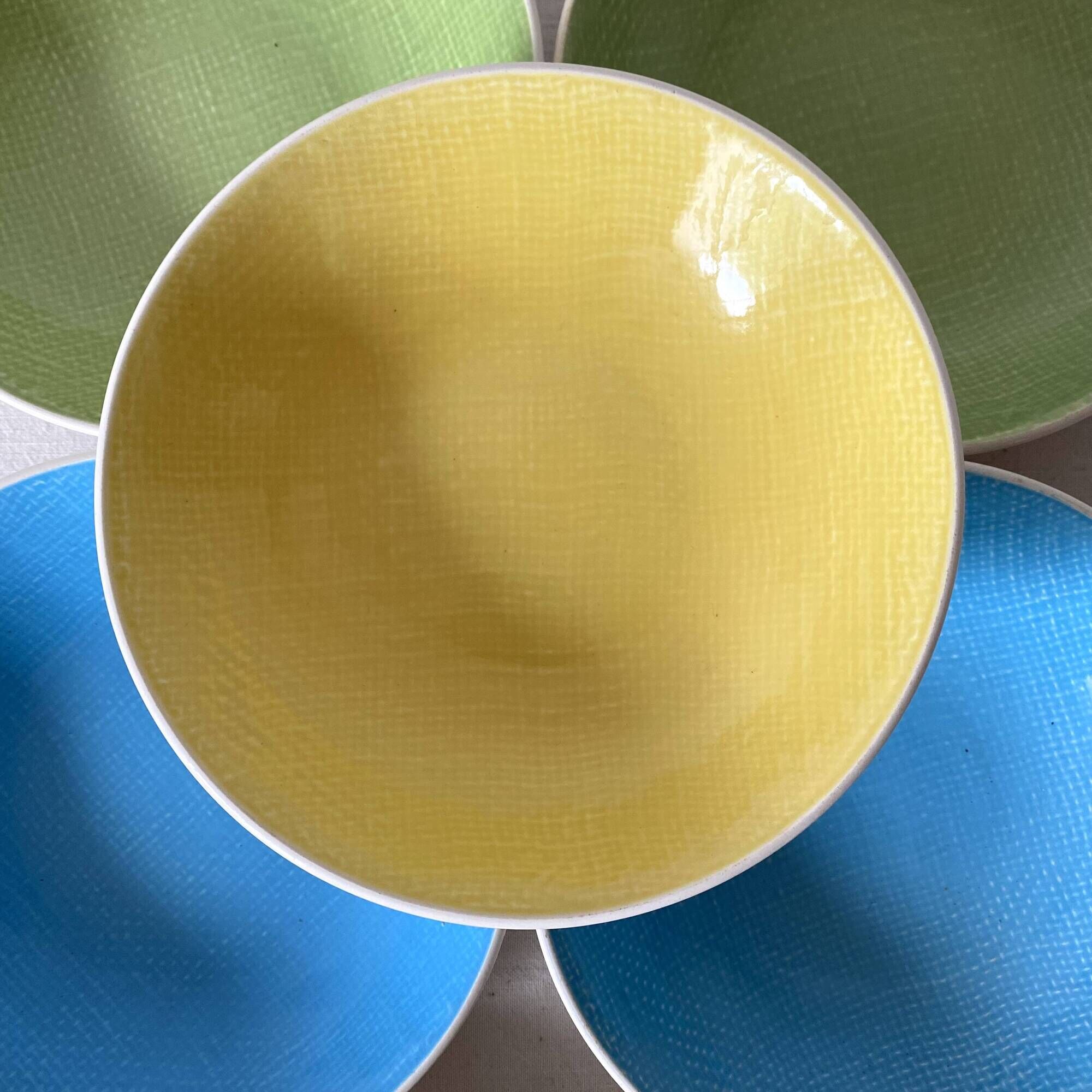 Salins France colored soup plates, Deauville model, 50s-60s