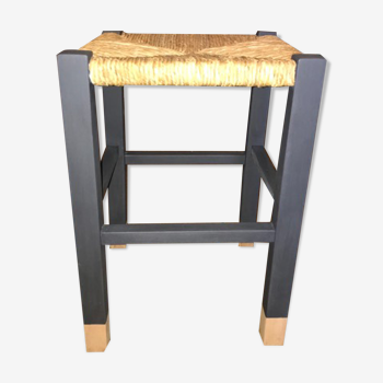 Tabouret campagnard ancien chêne et paille