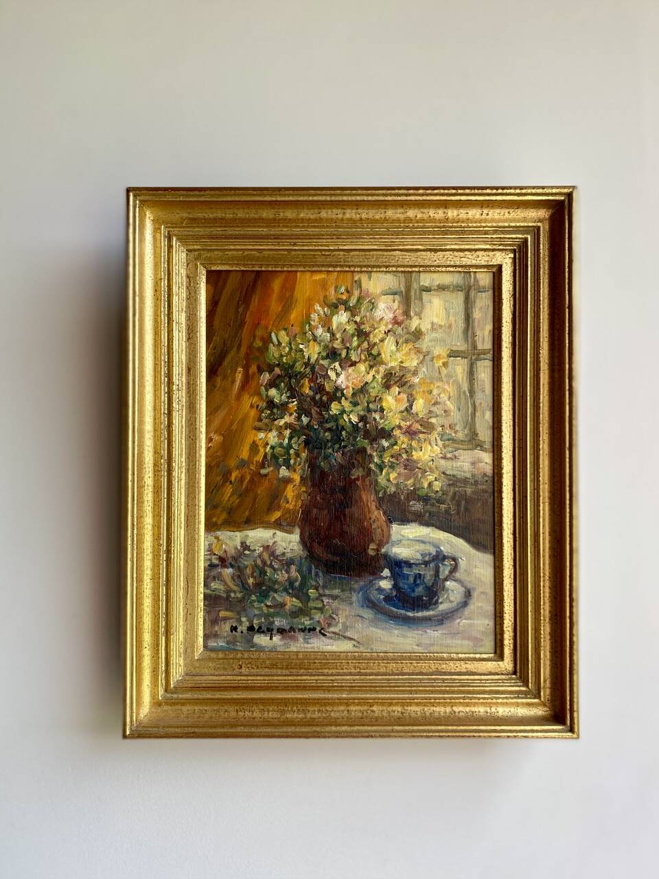 Still life with cup signed Peyranne, mid-20th century