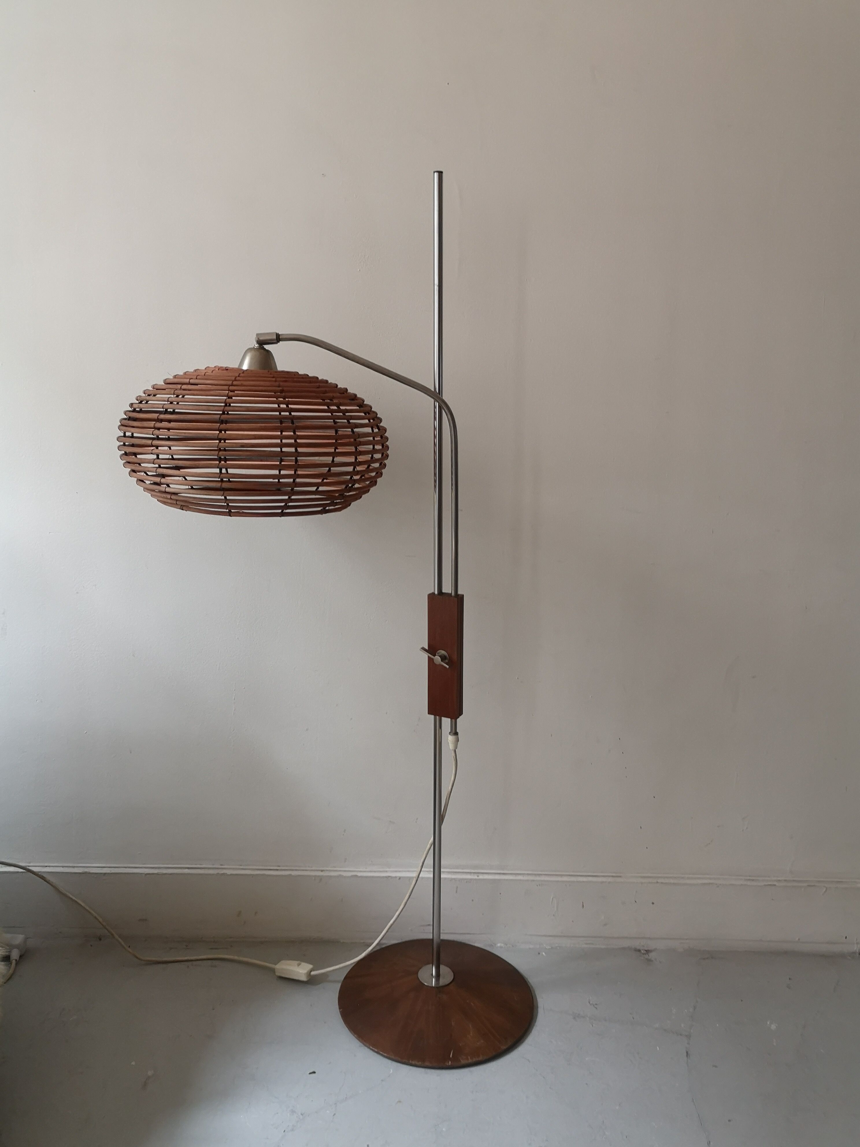 Scandinavian bamboo floor lamp, design 50s