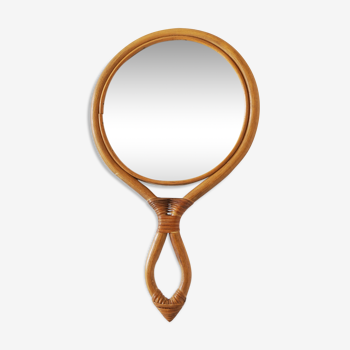 Hand mirror in rattan