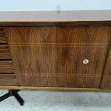 Scandinavian enfilade in veneered wood with iron legs, 20th century.