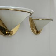 Pair of vintage wall lights, brass and opaline glass, Italy 1970