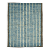 Tapis en laine bleu fait main, unique en son genre, 280 cm x 362 cm.